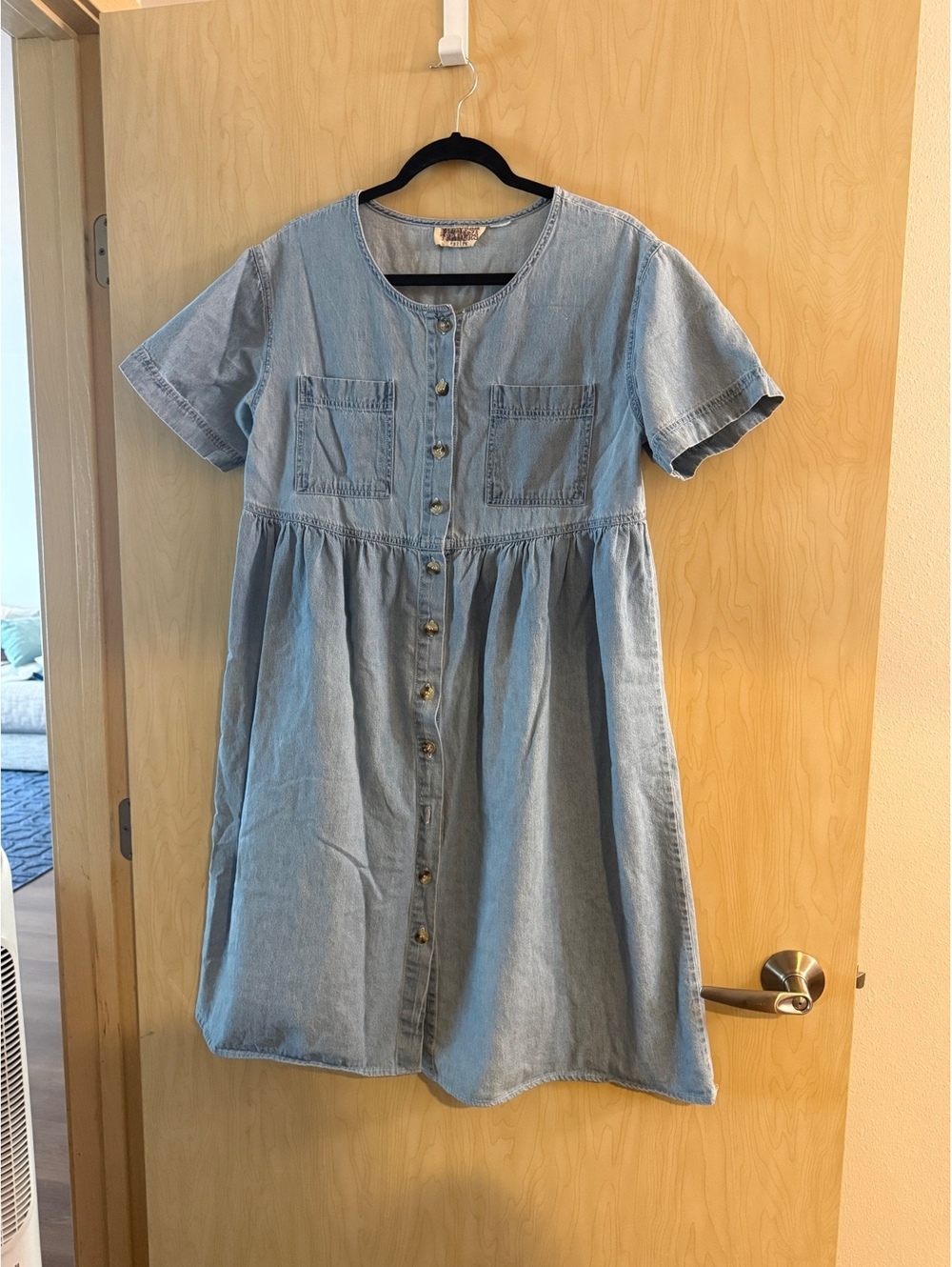 90s short-sleeve babydoll denim dress light wash size medium